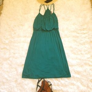 Ann Taylor  Loft Soft Scoop Neck Green Teal Dress
